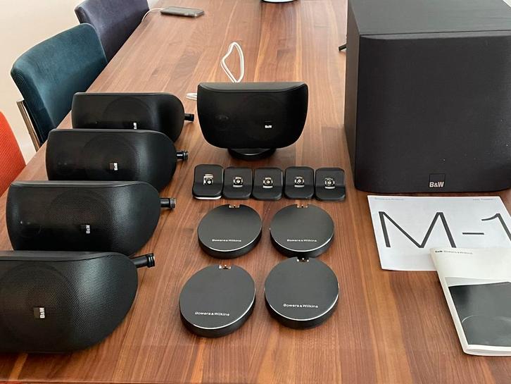 Bowers & Wilkins 5x M1 speaker en subwoofer ASW608, Audio, Tv en Foto, Luidsprekers, Zo goed als nieuw, Front, Rear of Stereo speakers