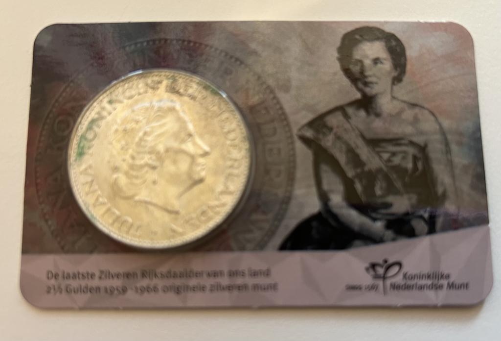 RUILEN: Coincard 60 jaar afscheid zilveren rijksdaalder 1959, Ophalen, Koningin Juliana, Zilver, Losse munt