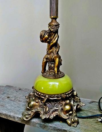 Antiek Lamp / Tafellamp / Vloerlamp - Onyx & Brons - 93CM beschikbaar voor biedingen