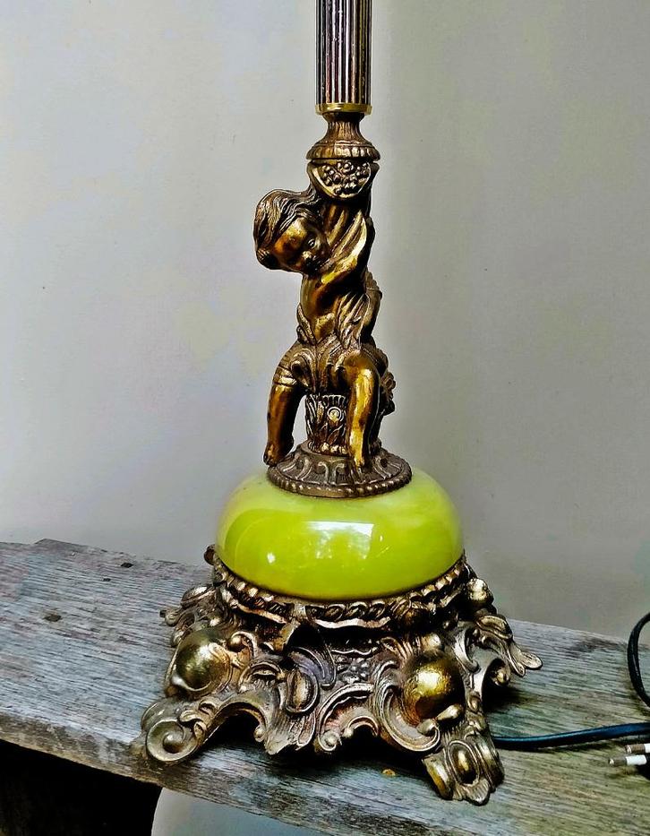 Antiek Lamp / Tafellamp / Vloerlamp - Onyx & Brons - 93CM, Antiek en Kunst, Antiek | Lampen, Ophalen of Verzenden