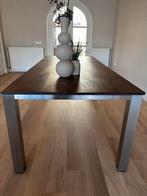 Bijenkorf Eetkamertafel - Notenhout & RVS, Huis en Inrichting, Tafels | Eettafels, Ophalen, Gebruikt, 100 tot 150 cm, 200 cm of meer