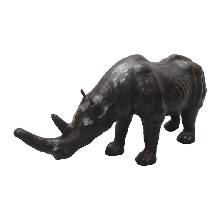 Grote vintage lederen neushoorn, Verzamelen, Dierenverzamelingen, Gebruikt, Overige typen, Wild dier, Ophalen of Verzenden