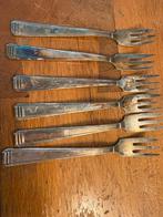 6 antiek brocante verzilverd vorkje vork gebaksvorkje glad, Ophalen of Verzenden