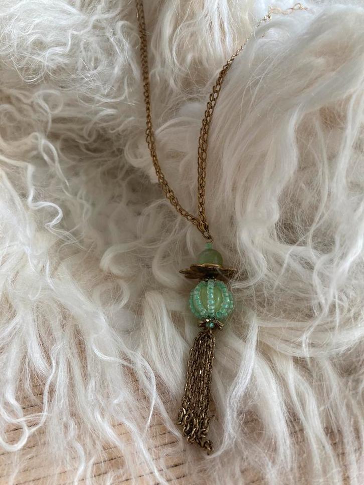 Boho ketting met groen bedeltje ZGAN, Sieraden, Tassen en Uiterlijk, Kettingen, Zo goed als nieuw, Overige materialen, Met hanger