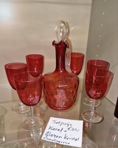 Cranberry karaf+glazen, Antiek en Kunst, Antiek | Glas en Kristal, Ophalen of Verzenden