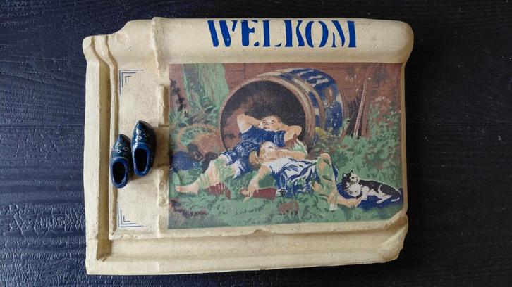 Oud Hollandse Welkom Tegel met Klompjes, Antiek en Kunst, Antiek | Wandborden en Tegels, Ophalen of Verzenden