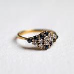 Vintage 9ct goud cluster ring Saffier & CZ - 17,5, Ophalen of Verzenden, Zo goed als nieuw, 17 tot 18, Met edelsteen