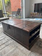 Houten Opbergkist / Salontafel met Wijnrek, Huis en Inrichting, Tafels | Salontafels, Ophalen, Gebruikt, 50 tot 100 cm, 100 tot 150 cm