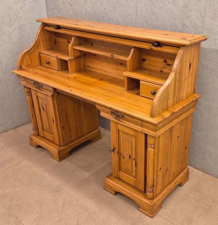 Massief grenen secretaire met rolluik – bureau, Huis en Inrichting, Kasten | Secretaires, Gebruikt, Ophalen