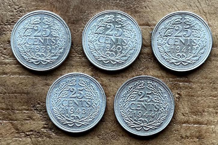 serie nette kwartjes / 25 cent Wilhelmina Opgestoken Haar, Postzegels en Munten, Munten | Nederland, Setje, 25 cent, Koningin Wilhelmina