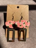 Handbeschilderde Oorbellen Peony ByJ&S, Overige materialen, Hangers, Overige kleuren, Nieuw
