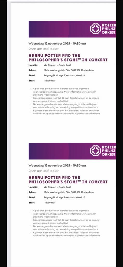 Harry Potter and the Philosopher’s Stone 12-11-2025, Tickets en Kaartjes, Concerten | Overige, Twee personen, November
