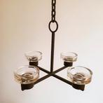 Vintage Zweedse gietijzeren Hangkandelaar / Kandelaar glas, Antiek en Kunst, Antiek | Kandelaars, Ophalen of Verzenden, Overige materialen