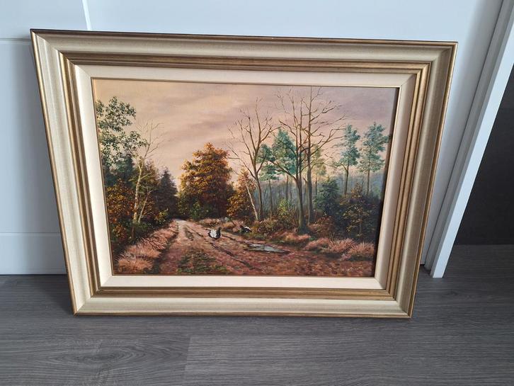 Schilderij: Boslandschap met Korhoenders van A.Janssen, Antiek en Kunst, Kunst | Schilderijen | Klassiek, Ophalen