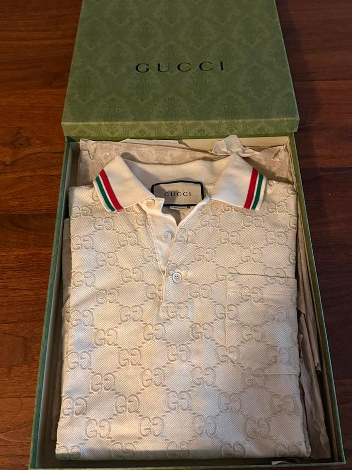Gucci Polo Shirt - Katoen Piqué, Kleding | Heren, Polo's, Zo goed als nieuw, Maat 46 (S) of kleiner, Beige, Ophalen of Verzenden
