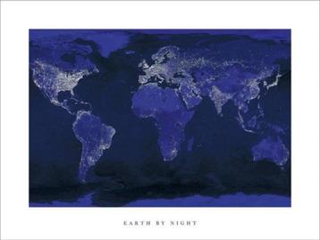 Poster Wereld bij nacht vanuit de ruimte, ingelijst  beschikbaar voor biedingen