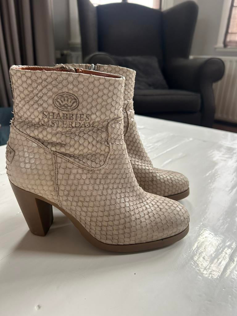 Shabbies maat 38 - kroko print - beige leer - als nieuw, Ophalen of Verzenden, Zo goed als nieuw, Beige
