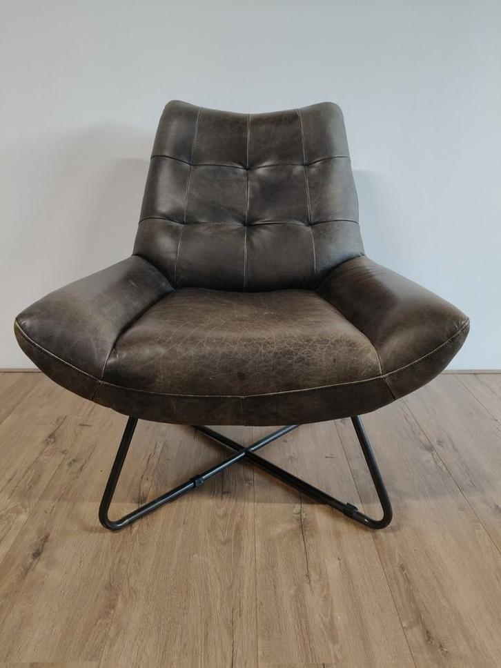 Eleonora Fauteuil Pedro Leder, Huis en Inrichting, Fauteuils, Gebruikt, Leer, Metaal, 75 tot 100 cm, 75 tot 100 cm, Ophalen