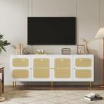 Elegant White Rattan - TV Cabinet - 180x40x72cm - met 4 Rota, -, Verzenden, -, Nieuw