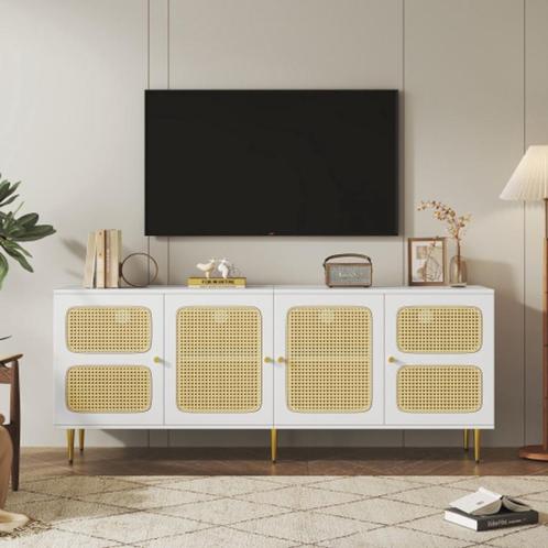 Elegant White Rattan - TV Cabinet - 180x40x72cm - met 4 Rota, Hobby en Vrije tijd, Overige Hobby en Vrije tijd, Nieuw, Verzenden