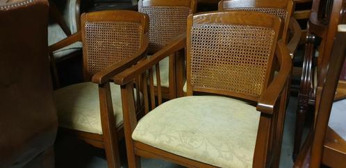 4 kersenhout eetkamer armstoelen, Huis en Inrichting, Stoelen, Zo goed als nieuw, Stof, Bruin, Ophalen