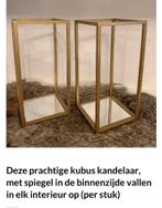 Moderne Kubus Kandelaars met Spiegel - Set van 2, Ophalen of Verzenden, Zo goed als nieuw
