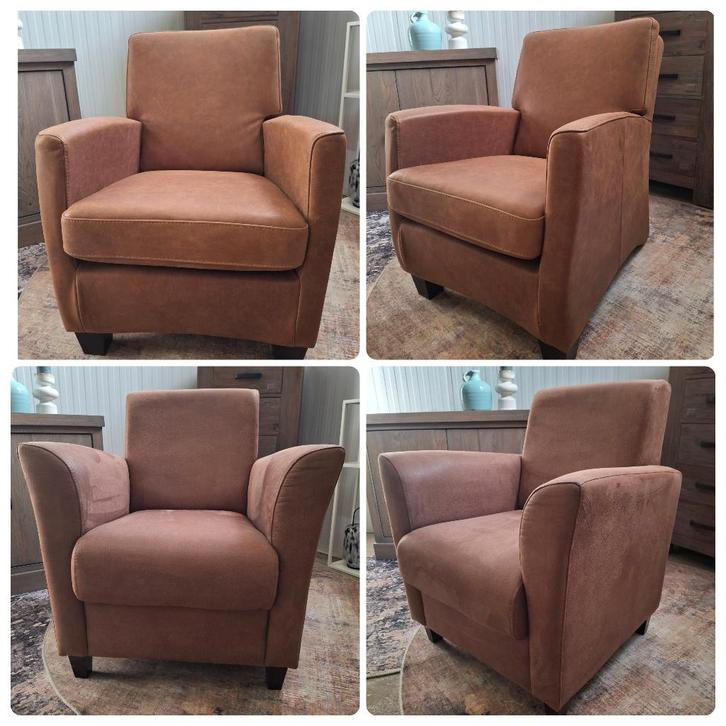 2x luxe comfortabele fauteuils van leer, nieuw, Huis en Inrichting, Fauteuils, Nieuw, Leer, 75 tot 100 cm, Minder dan 75 cm, Ophalen