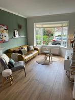 Okergele leren 3-zits bank van Robuuste Tafels, 250 tot 300 cm, Gebruikt, Driepersoons, Ophalen of Verzenden