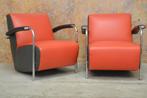 Als NIEUW 2 rood grijze leren Leolux Scylla design fauteuils, Zo goed als nieuw, Ophalen