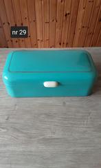 EMAILLE MINTGROENE BROODTROMMEL MET GOUDEN BIES., Antiek en Kunst, Antiek | Emaille, Ophalen of Verzenden