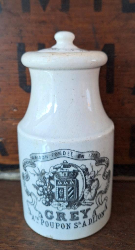 Antieke Creil et Montereau,Grey Poupon mosterdpot met deksel, Antiek en Kunst, Antiek | Keramiek en Aardewerk, Ophalen of Verzenden