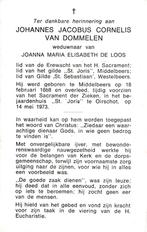 Dommelen Johannes 1888 Middelbeers 1973 Oirschot, Ophalen of Verzenden, Bidprentje