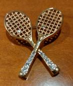 Twee tennisrackets gekruist, handvaten met strassteentjes!, Met strass, Goud, Overige materialen, Minder dan 4 cm