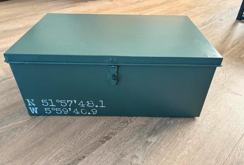 Legergroen metalen kistje, Huis en Inrichting, Woonaccessoires | Kisten, Zo goed als nieuw, Minder dan 50 cm, Metaal, Ophalen of Verzenden
