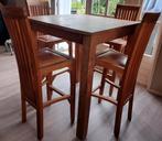 Teakhouten bartafel + 4 stoelen te koop, Ophalen, Gebruikt
