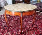Ronde salontafel marqueterie, marmeren blad en bronsbeslag., Ophalen, 50 tot 100 cm, Rond, 50 tot 100 cm