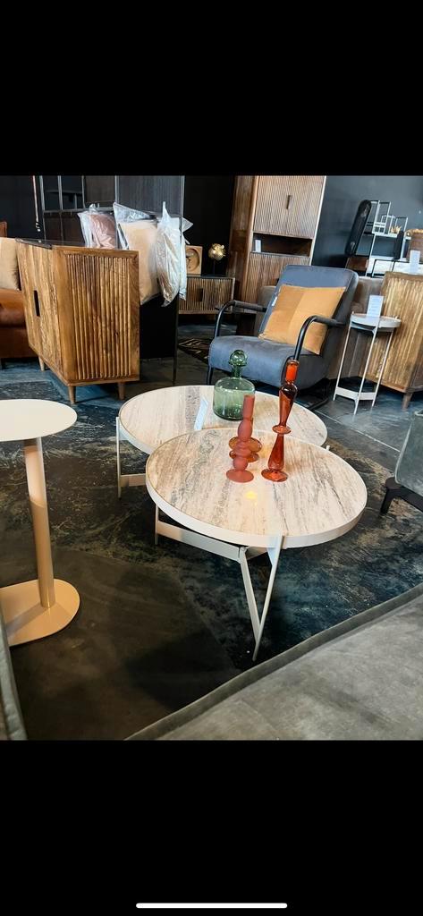 Marmer Salontafel Set - 2 Delig, Tuin en Terras, Tuinsets en Loungesets, Zo goed als nieuw, Overige materialen, Bijzettafel, Ophalen of Verzenden