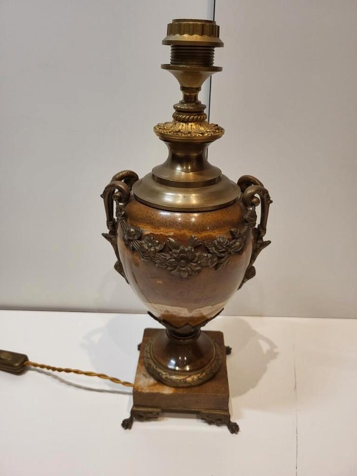 Antieke Lampvoet - Brons & Marmer - Eind 19e Eeuw, Antiek en Kunst, Antiek | Lampen, Ophalen of Verzenden