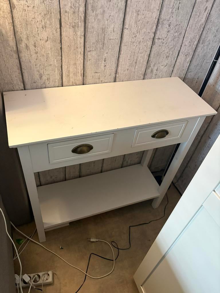 Witte landelijke sidetable / nachtkastje, Ophalen, Gebruikt, 50 tot 100 cm, Landelijk