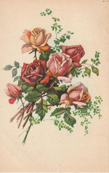 ROOS ROZEN BLOEMEN UIT 1949 ZEER MOOIE OUDE KAART KJ75 beschikbaar voor biedingen