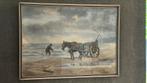 Aquarel schilderij Jac Köper Schelpenvisser met kar en paard, Ophalen of Verzenden