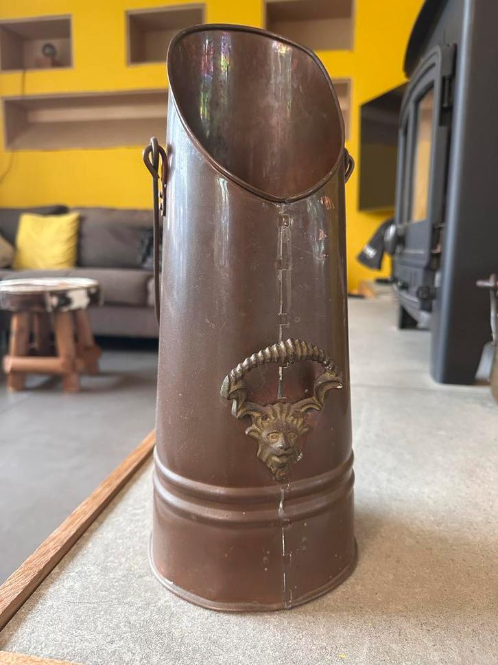 Antieke Koperen Kolenkit met Duivel, Antiek en Kunst, Antiek | Koper en Brons, Koper, Ophalen of Verzenden