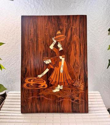 Schilderij India vrouwen rivier hout paneel inleg beschikbaar voor biedingen