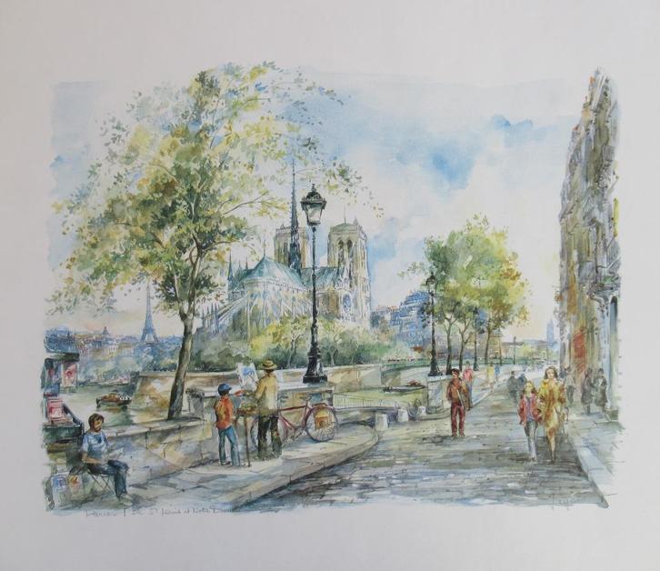 Jegai (XXe eeuw): de Notre Dame vanaf Île St. Louis, Antiek en Kunst, Kunst | Schilderijen | Klassiek, Ophalen of Verzenden