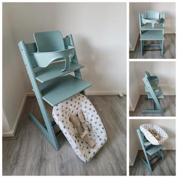 Stokke Tripp Trapp aqua blue+babyset,newbornset,hoes evt. 2x beschikbaar voor biedingen