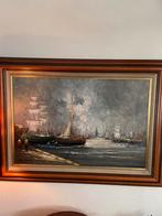 Groot olieverf schilderij met zware lijst, Ophalen of Verzenden