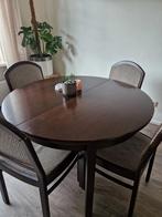 vintage ronde uitschuifbare eettafel inclusief stoelen, Huis en Inrichting, Tafels | Eettafels, 100 tot 150 cm, 150 tot 200 cm