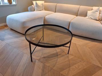 Ronde salontafel glas en staal zwart 80cm nieuw