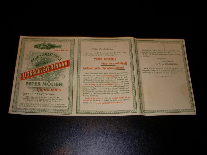 ZEER oud etiket reuk smaakloze Levertraan van rond 1900-1910, Verzamelen, Merken en Reclamevoorwerpen, Gebruikt, Verpakking, Ophalen of Verzenden