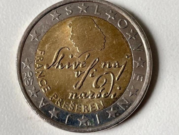 Zeldzame 2 euro munt Slovenië. 2007,France Prešeren, Postzegels en Munten, Munten | Europa | Euromunten, Losse munt, 2 euro, Slovenië